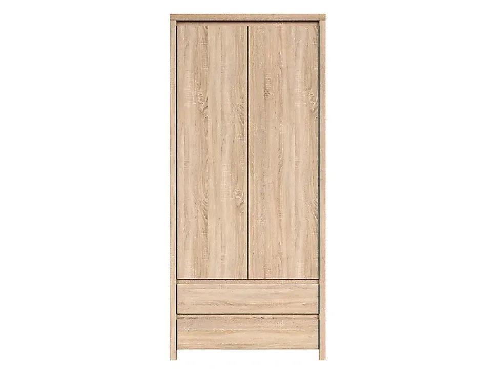 Armoire placard de rangement à deux portes avec 2 tiroirs, coloris chêne Sonoma - Longueur 90 x Hauteur 200,5 x Profondeur 55,5 cm