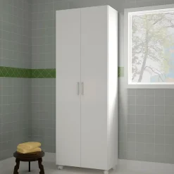 Armoire, placard de rangement avec 2 portes coloris blanc - longueur 72 x profondeur 41 x hauteur 187 cm