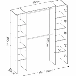 Armoire placard extensible coloris blanc - Longueur 110-180 x Hauteur 205 x Profondeur 50 cm