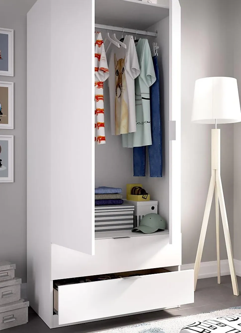 Armoire placard meuble de rangement coloris blanc - Longueur 81 x Hauteur 184 x Profondeur 52 cm