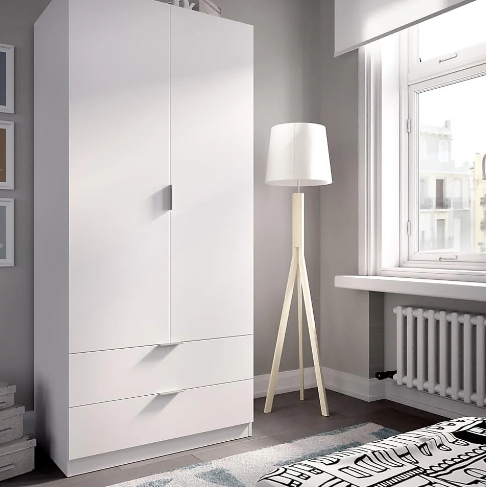 Armoire placard meuble de rangement coloris blanc - Longueur 81 x Hauteur 184 x Profondeur 52 cm