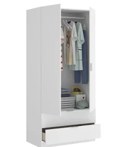 Armoire placard meuble de rangement coloris blanc - Longueur 81 x Hauteur 184 x Profondeur 52 cm