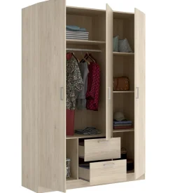 Armoire placard meuble de rangement coloris naturel - Longueur 150 x Profondeur 52 x Hauteur 215 cm