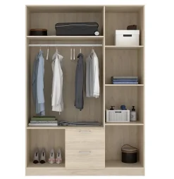 Armoire placard meuble de rangement coloris naturel - Longueur 150 x Profondeur 52 x Hauteur 215 cm