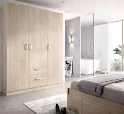 Armoire placard meuble de rangement coloris naturel - Longueur 150 x Profondeur 52 x Hauteur 215 cm