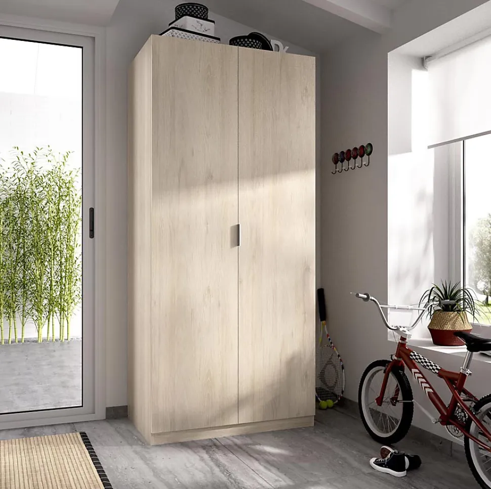 Armoire placard meuble de rangement coloris naturel - Longueur 81 x Hauteur 184 x Profondeur 52 cm