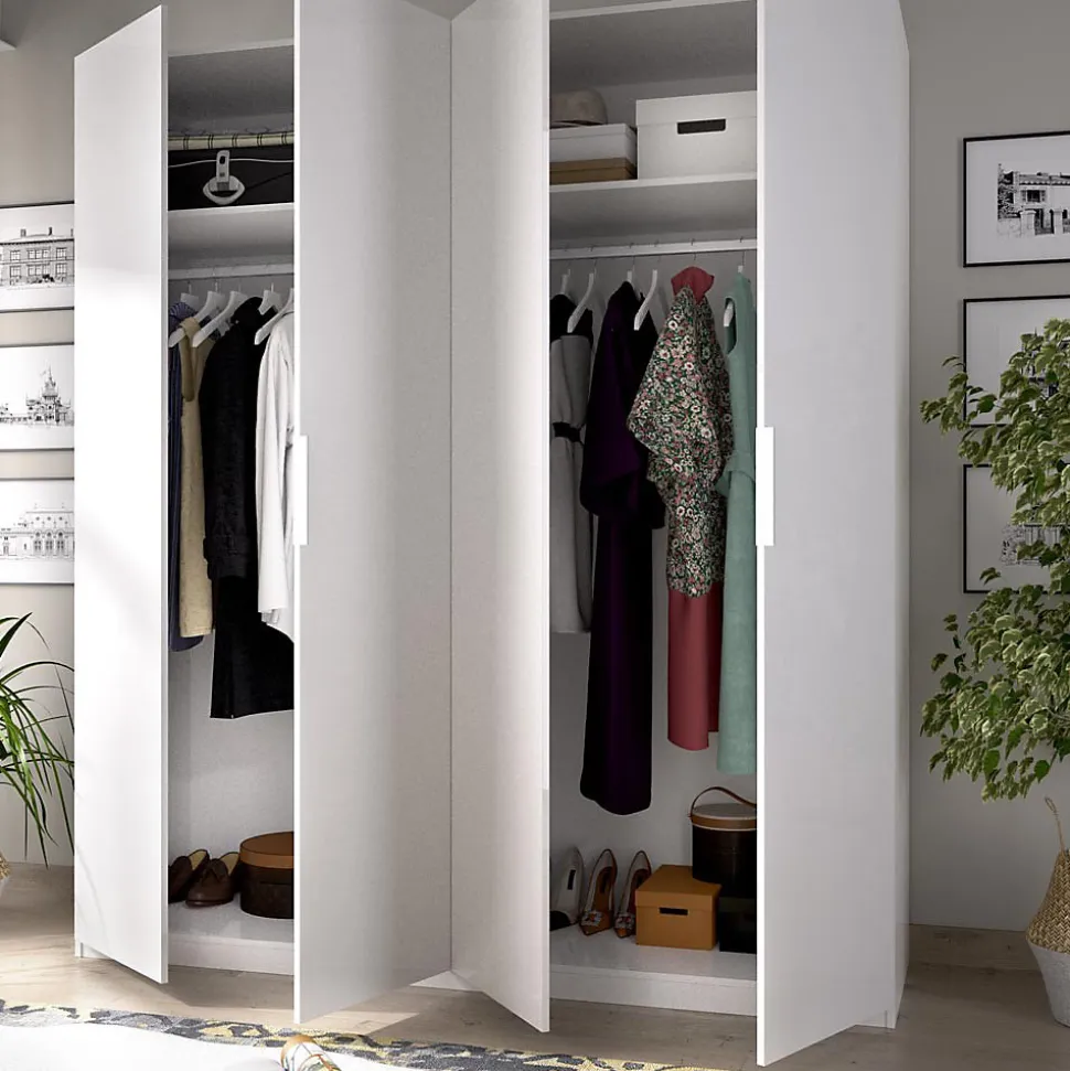 Armoire placard meuble de rangement coloris blanc brillant - Longueur 180 x Profondeur 52 x Hauteur 204 cm