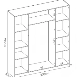 Armoire placard meuble de rangement coloris blanc - Longueur 200 x Profondeur 52 x Hauteur 215 cm