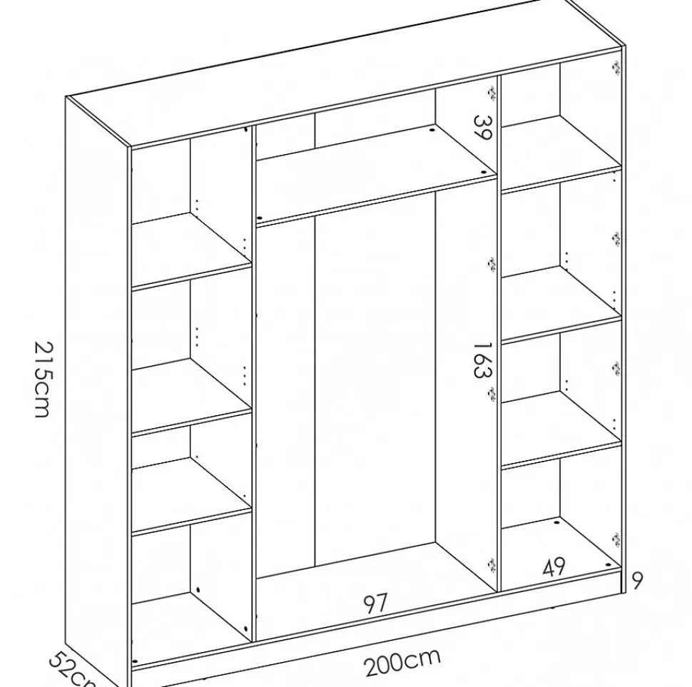 Armoire placard meuble de rangement coloris blanc - Longueur 200 x Profondeur 52 x Hauteur 215 cm