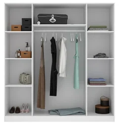 Armoire placard meuble de rangement coloris blanc - Longueur 200 x Profondeur 52 x Hauteur 215 cm