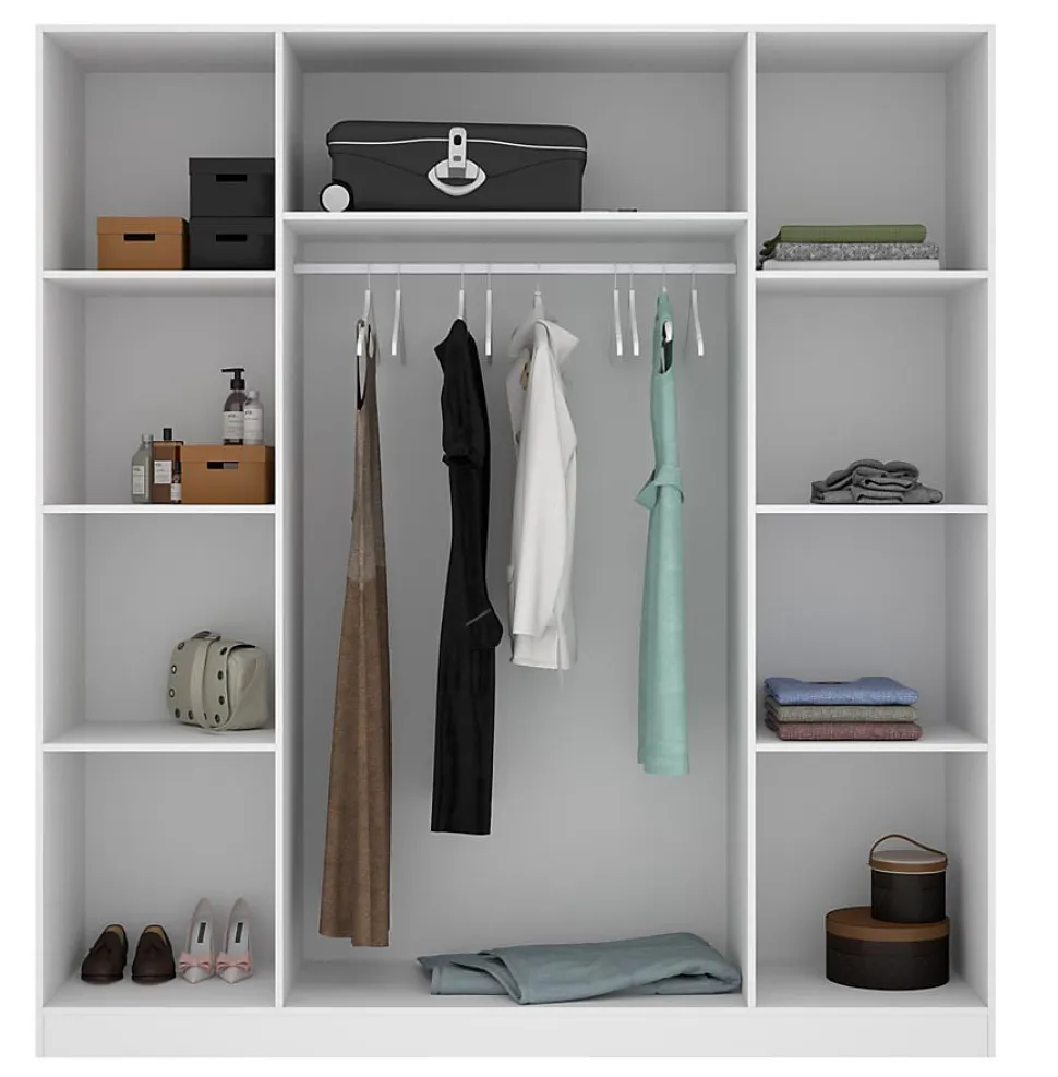 Armoire placard meuble de rangement coloris blanc - Longueur 200 x Profondeur 52 x Hauteur 215 cm