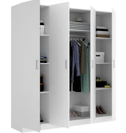 Armoire placard meuble de rangement coloris blanc - Longueur 200 x Profondeur 52 x Hauteur 215 cm