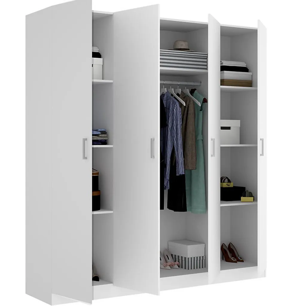 Armoire placard meuble de rangement coloris blanc - Longueur 200 x Profondeur 52 x Hauteur 215 cm