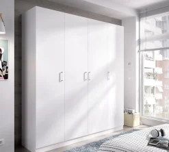 Armoire placard meuble de rangement coloris blanc - Longueur 200 x Profondeur 52 x Hauteur 215 cm