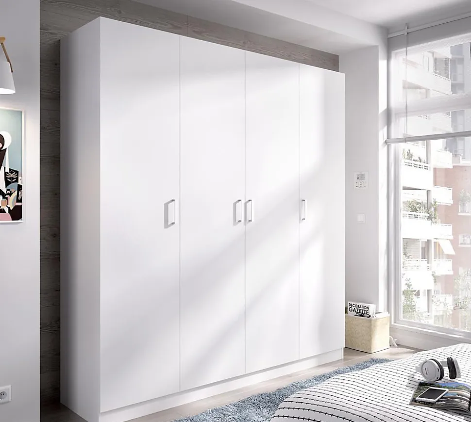 Armoire placard meuble de rangement coloris blanc - Longueur 200 x Profondeur 52 x Hauteur 215 cm