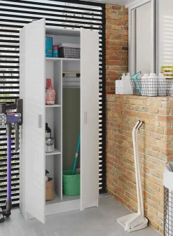 Armoire polyvalente Dabaldi, Armoire à balais avec 2 portes, Etagere à chaussures avec Etageres, cm73x37h180 cm, Blanc