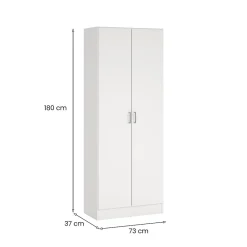 Armoire polyvalente Dabaldi, Armoire à balais avec 2 portes, Etagere à chaussures avec Etageres, cm73x37h180 cm, Blanc