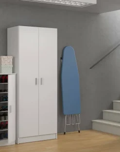 Armoire polyvalente Dabaldi, Armoire à balais avec 2 portes, Etagere à chaussures avec Etageres, cm73x37h180 cm, Blanc