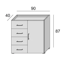 Armoire Polyvalente En Chêne Avec Porte Et Tiroirs Avec Façade Blanche