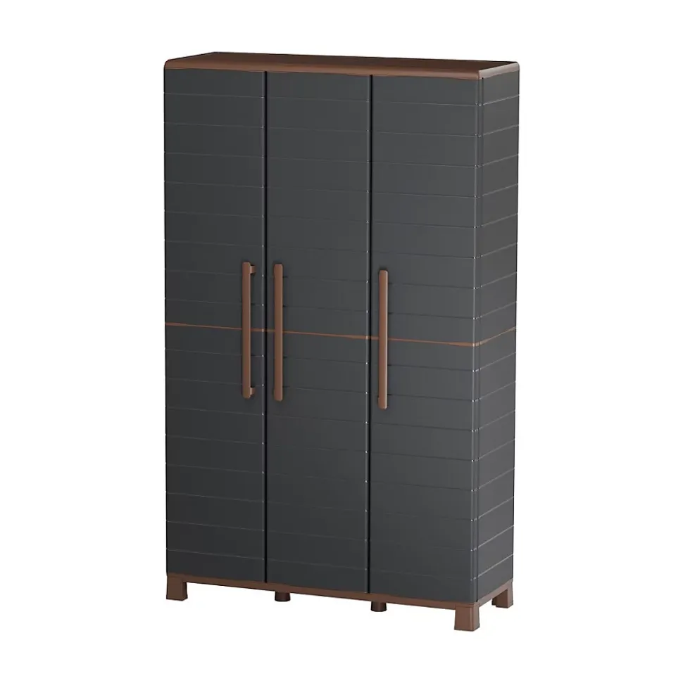 Armoire porte-balai Anthracite 3 portes 3 Etagères réglables 102 x 37 x 169 cm - Garage Buanderie Cellier Art Plast