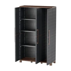 Armoire porte-balai Anthracite 3 portes 3 Etagères réglables 102 x 37 x 169 cm - Garage Buanderie Cellier Art Plast