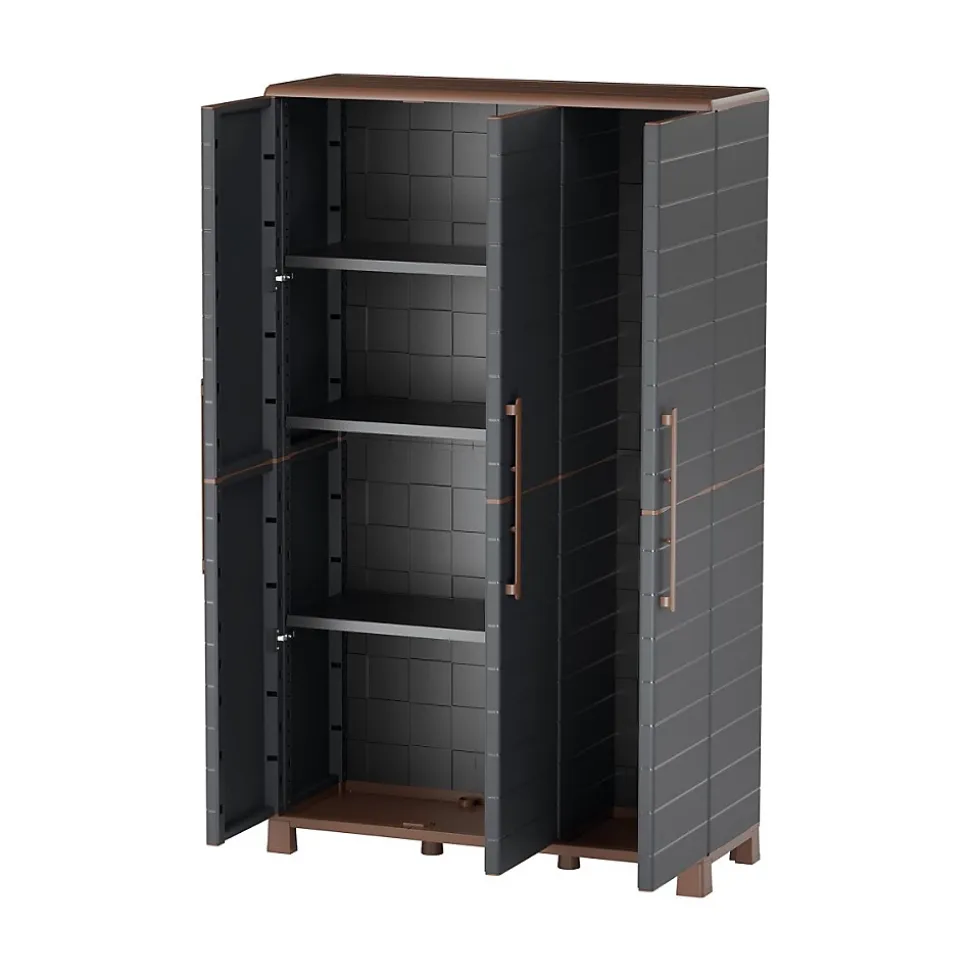 Armoire porte-balai Anthracite 3 portes 3 Etagères réglables 102 x 37 x 169 cm - Garage Buanderie Cellier Art Plast
