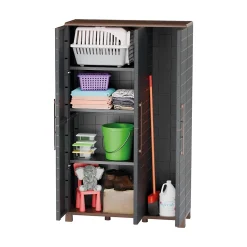 Armoire porte-balai Anthracite 3 portes 3 Etagères réglables 102 x 37 x 169 cm - Garage Buanderie Cellier Art Plast
