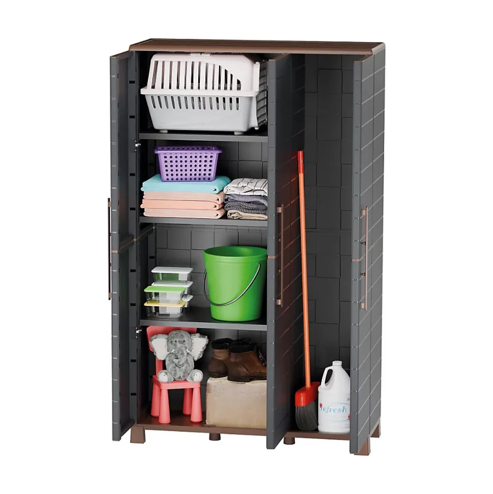 Armoire porte-balai Anthracite 3 portes 3 Etagères réglables 102 x 37 x 169 cm - Garage Buanderie Cellier Art Plast