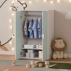 Armoire pour enfants Sandnes 123 x 60 x 40 cm blanc vert menthe en.casa