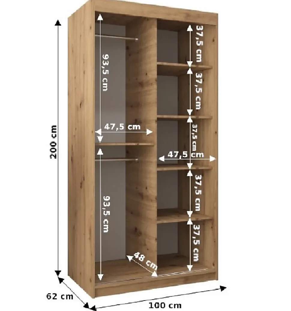 Armoire Promo T2 a portes coulissantes H. 200 x L. 100 x P. 62 2 portes