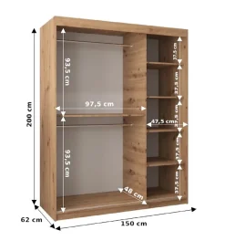Armoire Promo V2 a portes coulissantes H. 200 x L. 150 x P. 62 2 portes