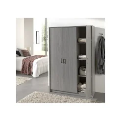 Armoire REY 3 portes 120x180 cm Bois gris clair Style scandinave