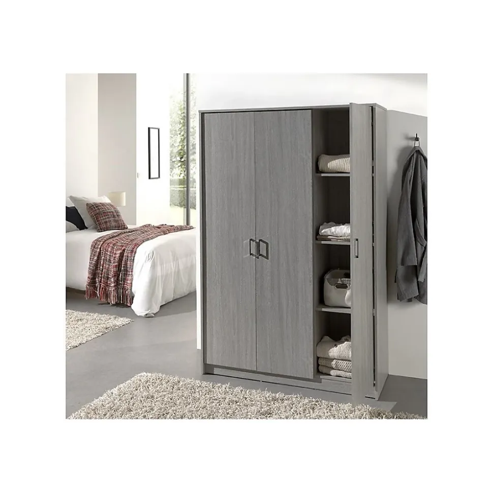 Armoire REY 3 portes 120x180 cm Bois gris clair Style scandinave