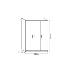 Armoire REY 3 portes 120x180 cm Bois gris clair Style scandinave