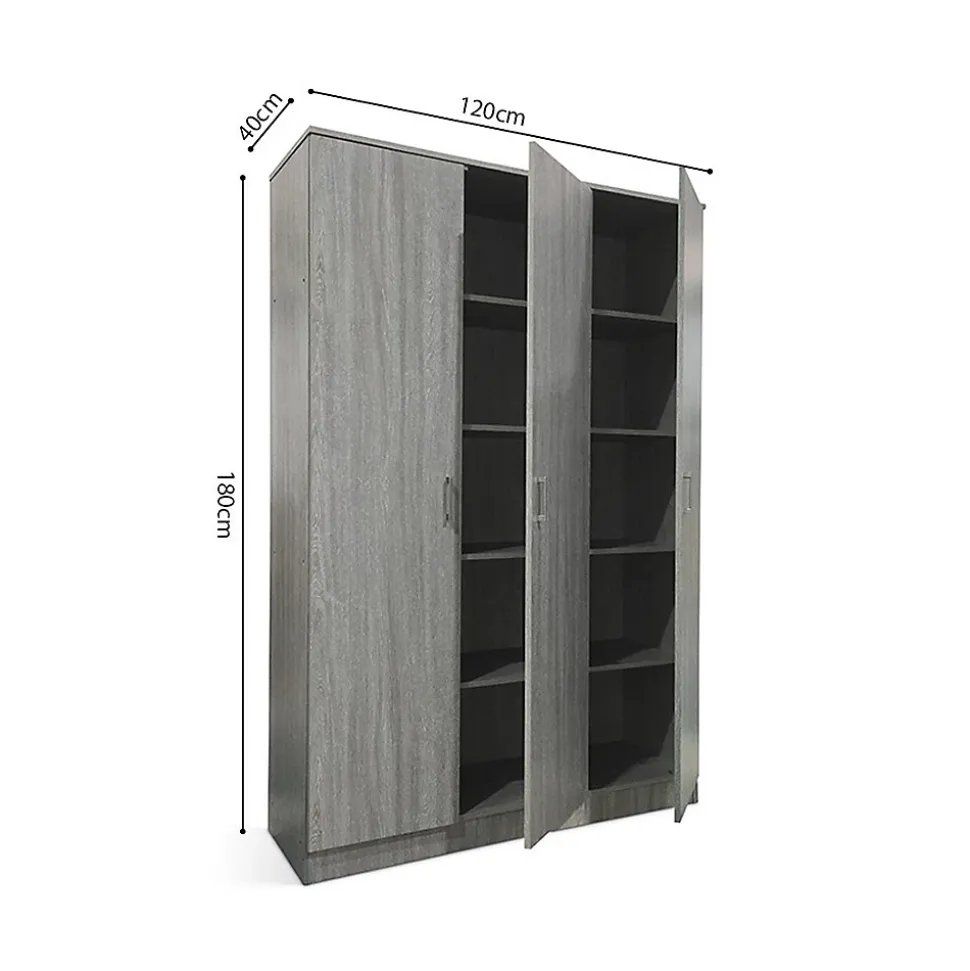 Armoire REY 3 portes 120x180 cm Chene gris Style scandinave