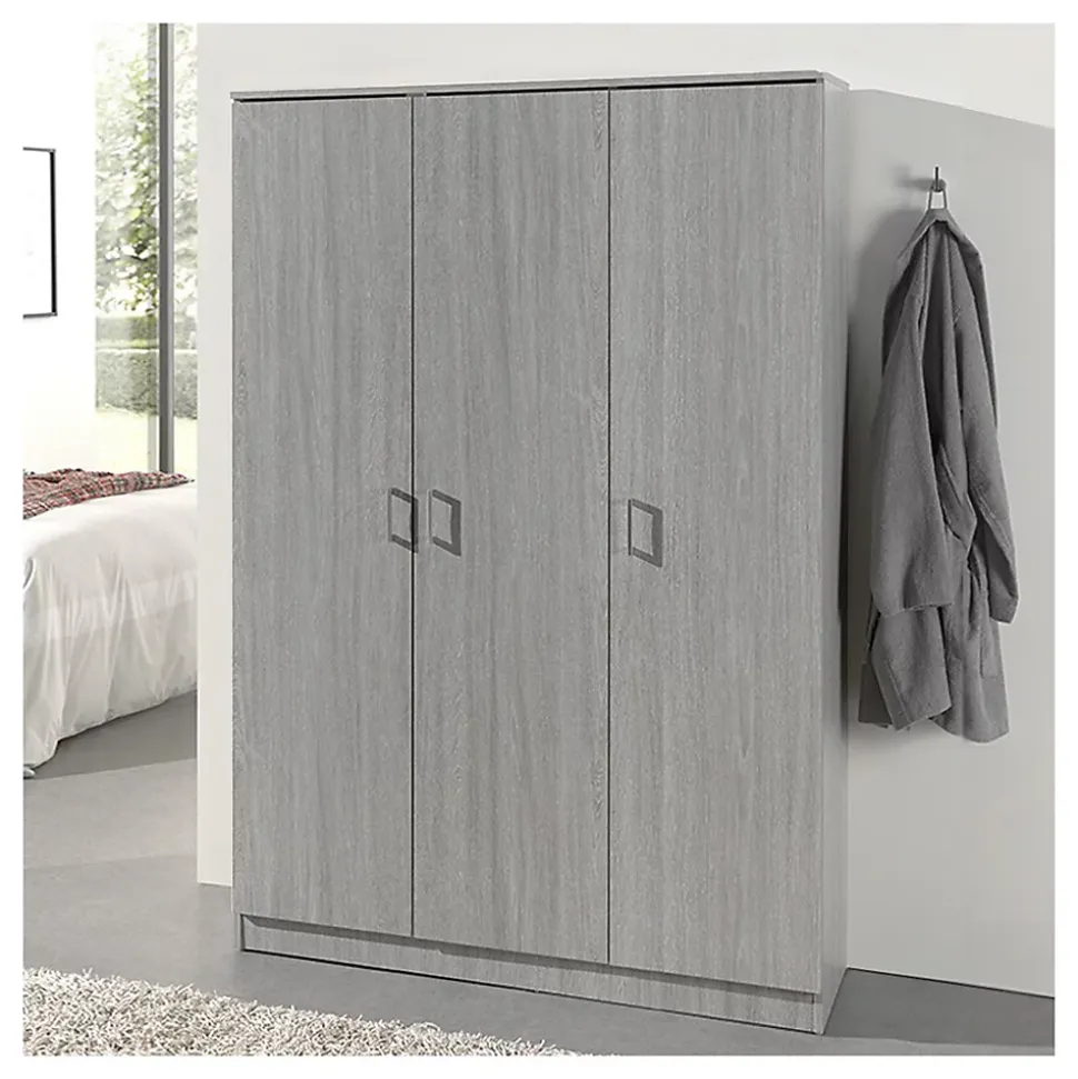 Armoire REY 3 portes 120x180 cm Chene gris Style scandinave