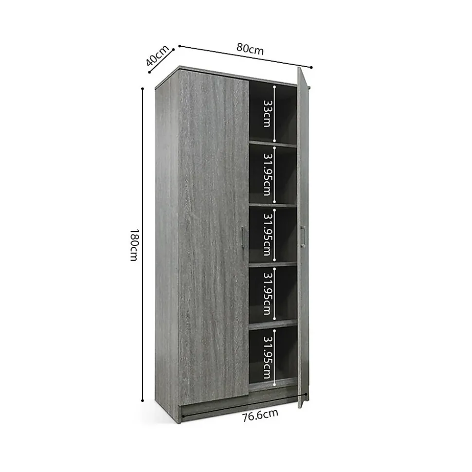 Armoire REY 2 portes 80x180 cm Chene gris Style scandinave