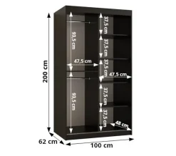 Armoire Rubino T1 a portes coulissante H. 200 x L. 100 x P. 62, 2 portes