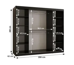 Armoire Rubino T2 a portes coulissante H. 200 x L. 200 x P. 62, 2 portes