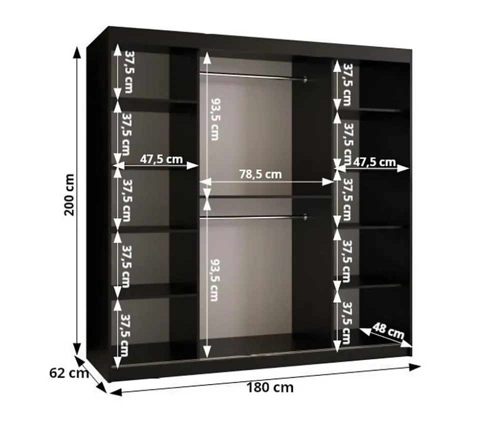 Armoire Rubino T3 a portes coulissante H. 200 x L. 180 x P. 62, 2 portes