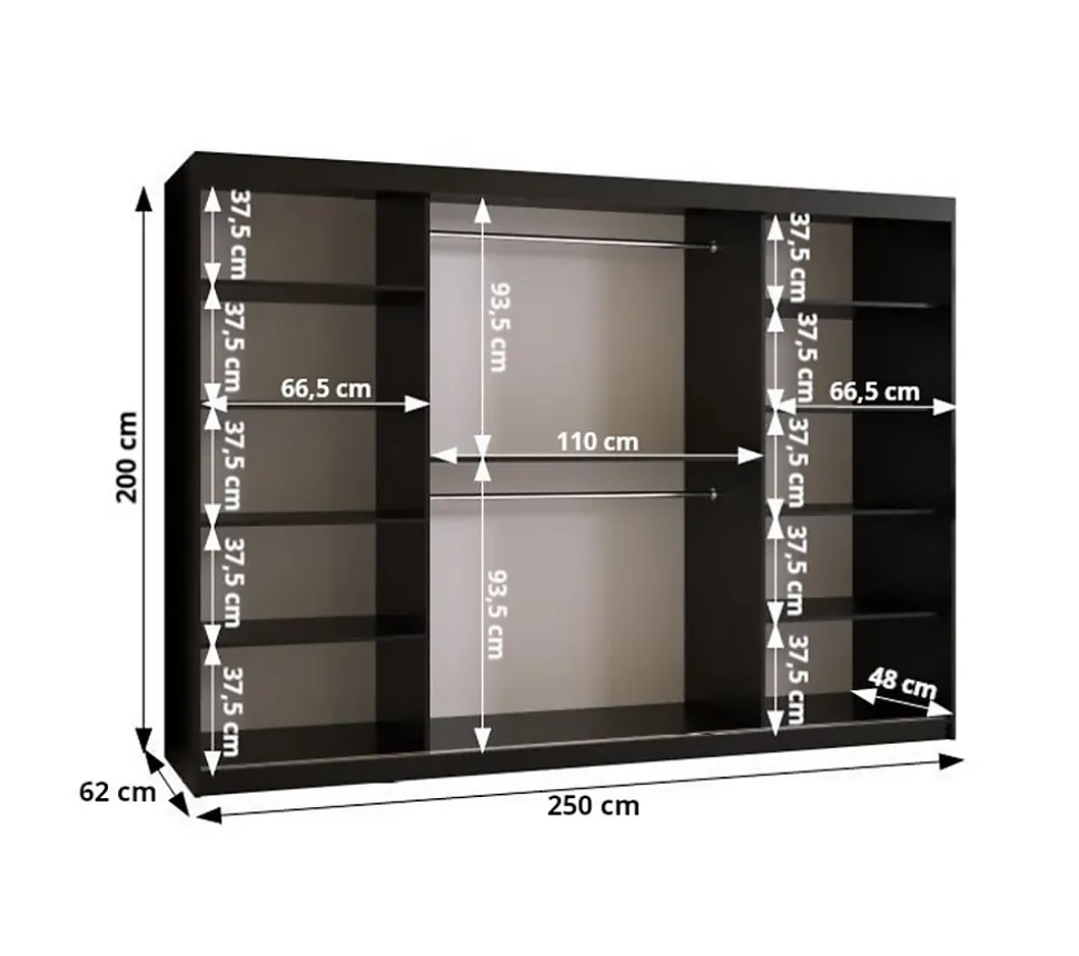 Armoire Rubino V2 a portes coulissante H. 200 x L. 250 x P. 62, 3 portes