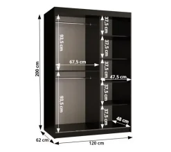 Armoire Rubino V2 a portes coulissante H. 200 x L. 120 x P. 62, 2 portes