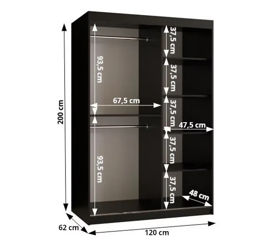 Armoire Rubino V2 a portes coulissante H. 200 x L. 120 x P. 62, 2 portes