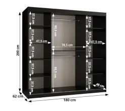 Armoire Rubino V4 a portes coulissante H. 200 x L. 180 x P. 62, 2 portes