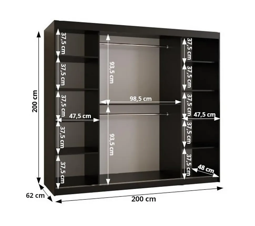 Armoire Rubino V4 a portes coulissante H. 200 x L. 200 x P. 62, 2 portes