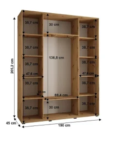 Armoire Sapporo 1 a portes coulissantes H. 205,2 x L. 190 x P. 45 3 portes