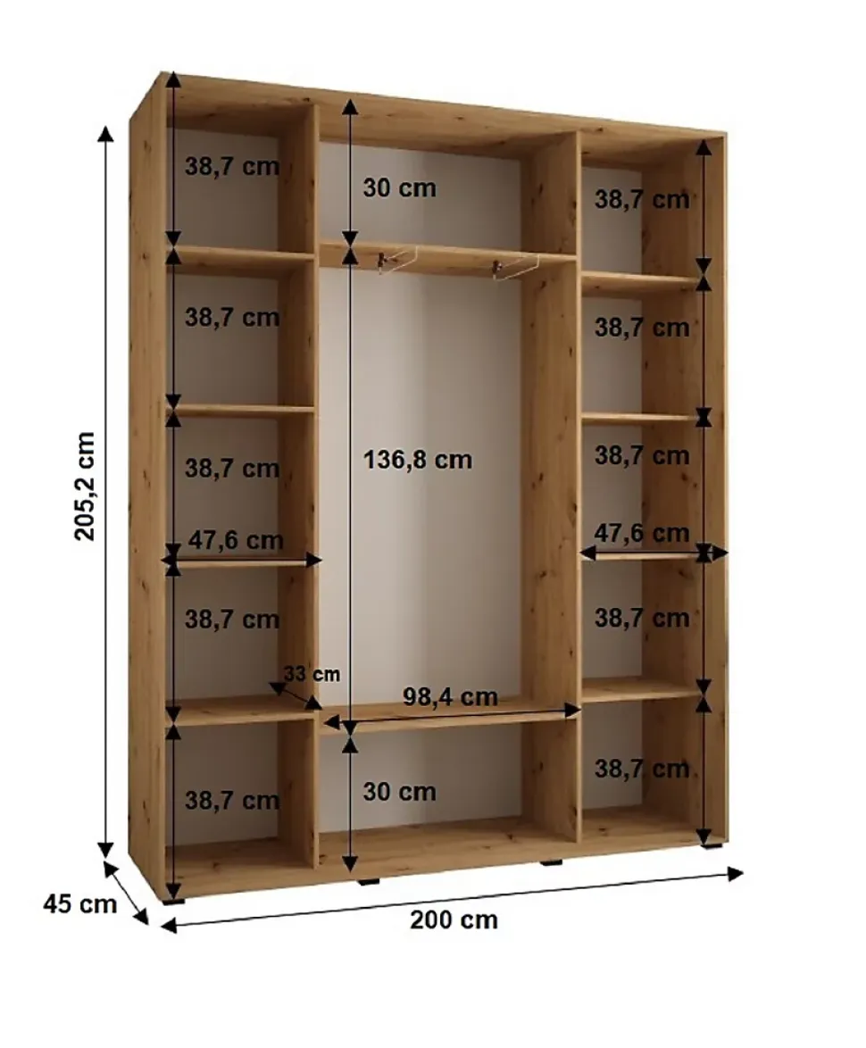 Armoire Sapporo 2 a portes coulissantes H. 205,2 x L. 200 x P. 45 3 portes