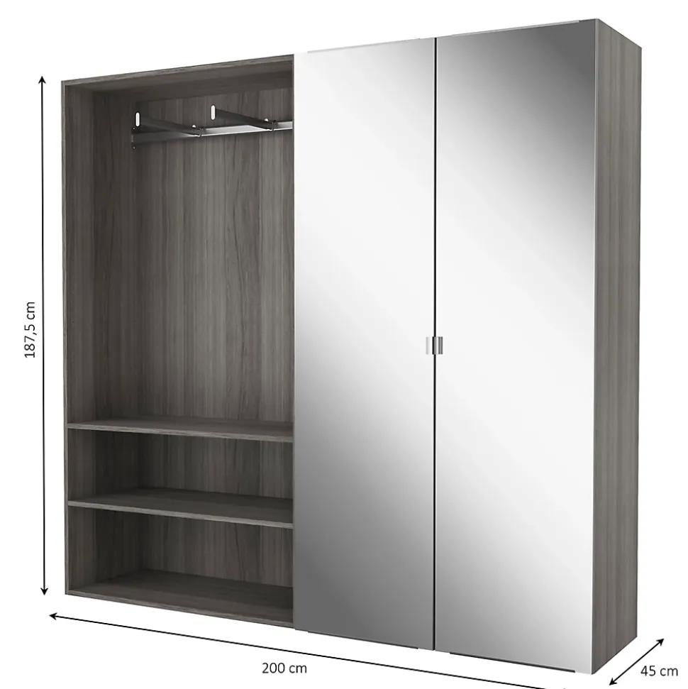 Armoire semi-ouverte effet chêne grisé GoodHome Atomia H. 187,5 x L. 200 x P. 45 cm