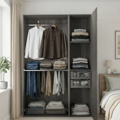 Armoire semi-ouverte effet chêne grisé GoodHome Atomia H. 225 x L. 150 x P. 45 cm
