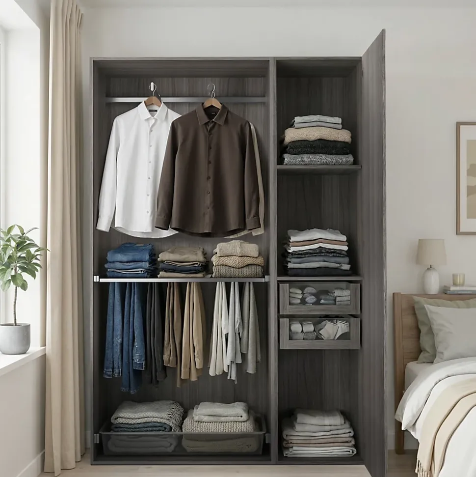 Armoire semi-ouverte effet chêne grisé GoodHome Atomia H. 225 x L. 150 x P. 45 cm